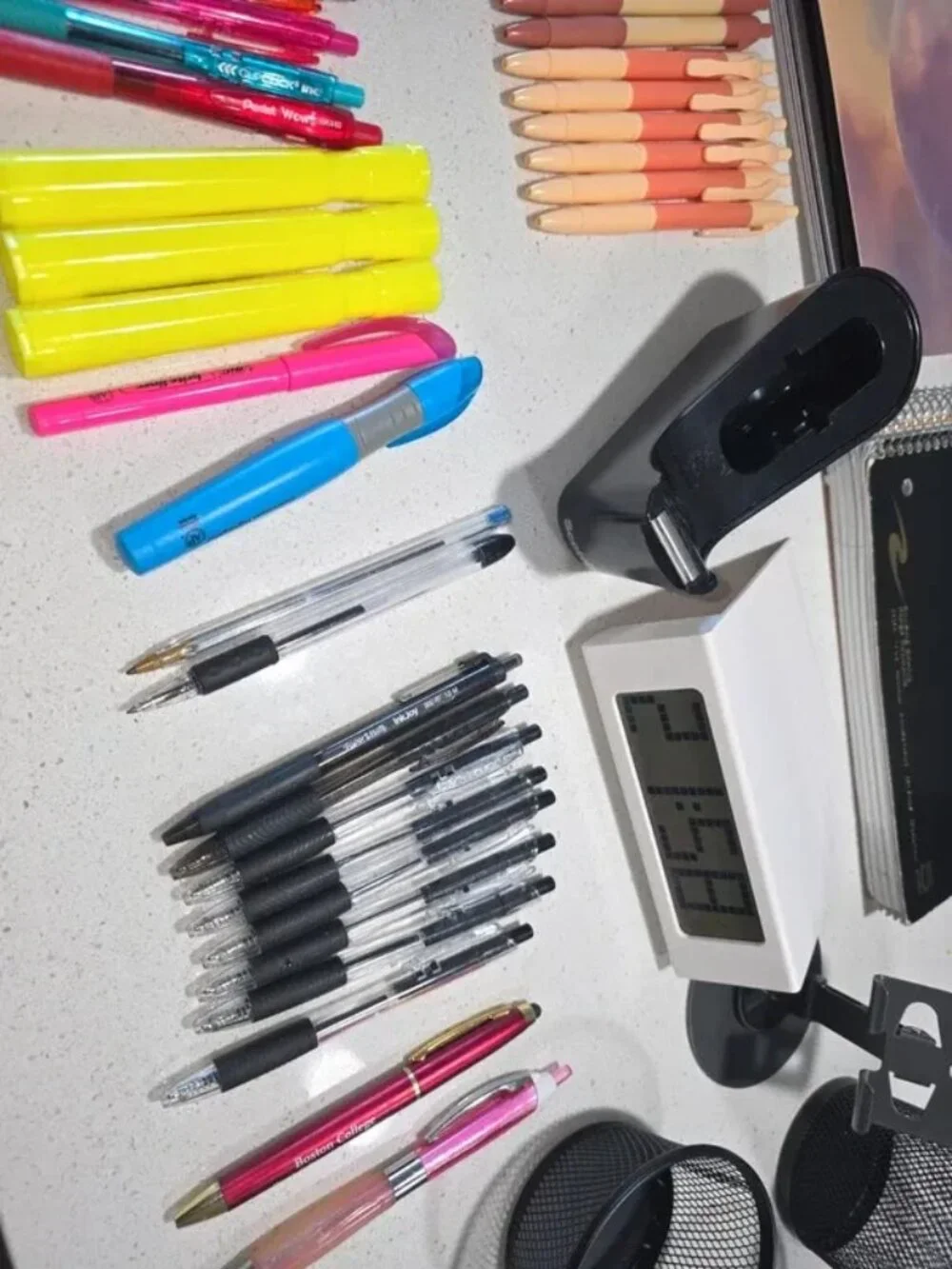 Office supplies and ruler and calculator on next photo